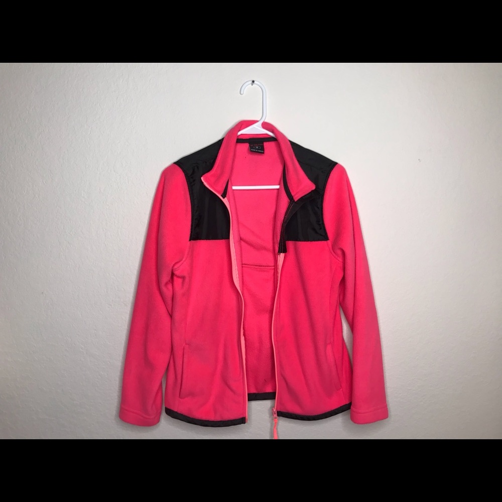 Bright pink and black soft jacket with pockets